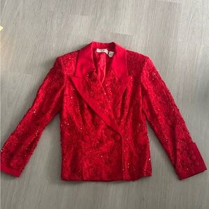 bill blass Red Beaded Double-Breasted Women's Blazer